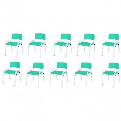 Kit 10 Cadeira Iso Infantil Creche, Escola Base Branco Verde água