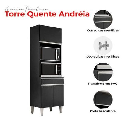Paneleiro Torre Quente Andréia Para 2 Fornos Preto