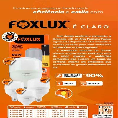 Lâmpada Led Alta Potência 40w 3000k E-27 Bivolt Foxlux