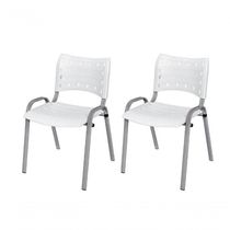 Cadeira Iso Base Cinza Escola, Escritório Branco - Kit 2 Un