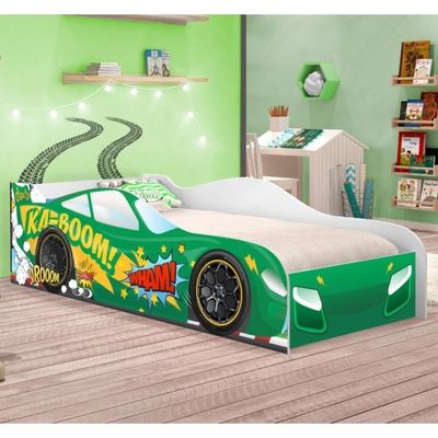 Cama Carro Kaboom Verde Solteiro Com Colchão