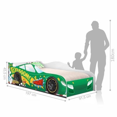Cama Carro Kaboom Verde Solteiro Com Colchão