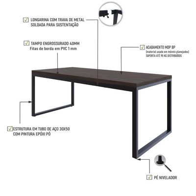 Mesa De Jantar Yon 200 X 90 X 76 Cm Terracota/est.preta Terracota/est.preta