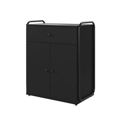 Armário Multiuso Organizador Estilo Industrial Com Gaveta E 2 Portas Escritório Quarto Preto