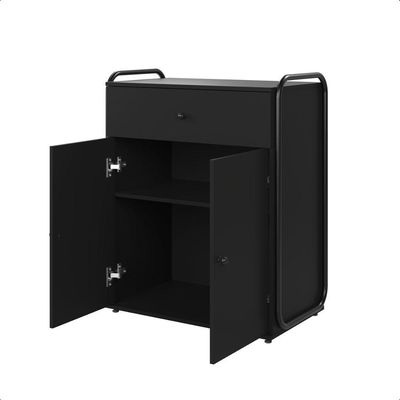 Armário Multiuso Organizador Estilo Industrial Com Gaveta E 2 Portas Escritório Quarto Preto