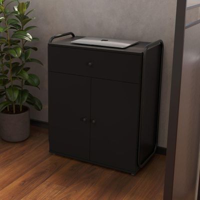Armário Multiuso Organizador Estilo Industrial Com Gaveta E 2 Portas Escritório Quarto Preto