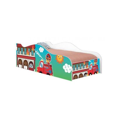 Cama Carro Fun Adesivada Usinho Bombeiro Solteiro