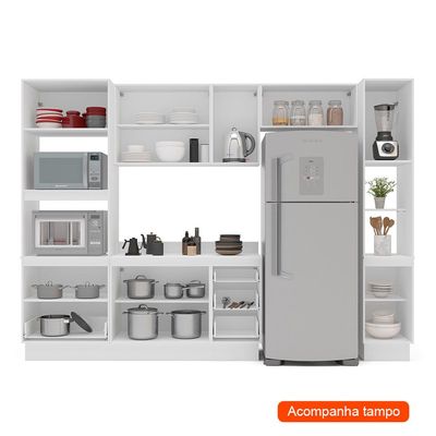 Cozinha Completa com Tampo, Paneleiro e Rodapé Meena 10 Portas 4 Gavetas Branca