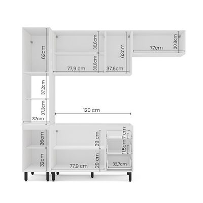 Cozinha Compacta Sem Tampo Meena 8 Portas 3 Gavetas Branca