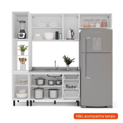 Cozinha Compacta Sem Tampo Meena 8 Portas 3 Gavetas Branca