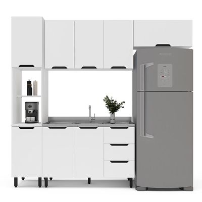 Cozinha Compacta Sem Tampo Meena 8 Portas 3 Gavetas Branca