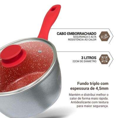 Panela Philco 3L Redstone com Tampa de Vidro PPN22A -