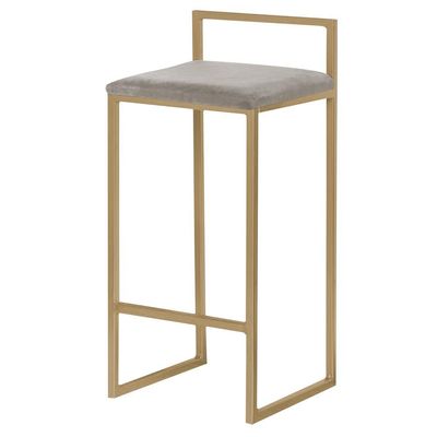 Banqueta Decorativa Selena Base Gold Veludo Cinza - Gran Belo