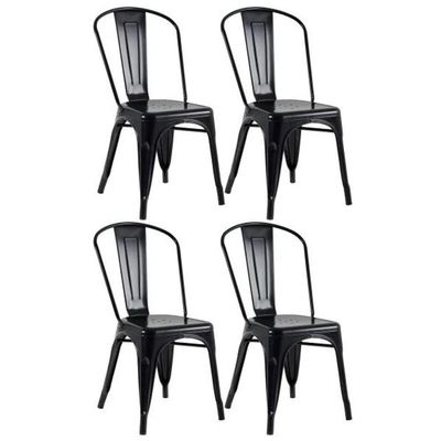 Kit Com 4 Cadeiras Tolix Preto Fosco Industrial Durável, Moderna E Versátil Para Sala, Cozinha