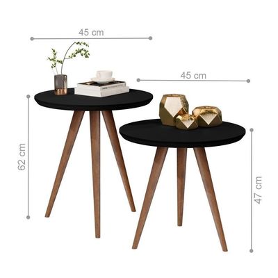 Conjunto Mesa Lateral E Apoio Sala De Estar Preto Fosco