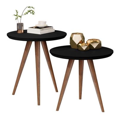 Conjunto Mesa Lateral E Apoio Sala De Estar Preto Fosco