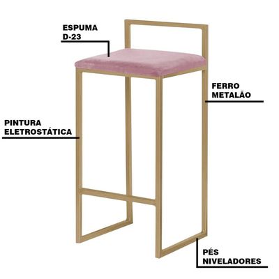 Banqueta Decorativa Selena Base Gold Veludo Rosê - Gran Belo