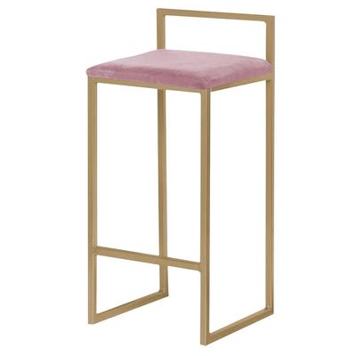 Banqueta Decorativa Selena Base Gold Veludo Rosê - Gran Belo
