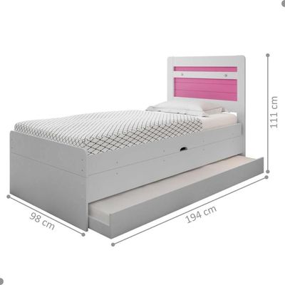 Cama Baú Solteiro Larissa Branco E Rosa Com Auxiliar