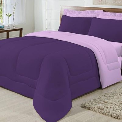 Edredom Dupla Face 100% Algodão Malha Queen Gran Moratta 01 Peça - acabamento com a cor Roxo- Lilas