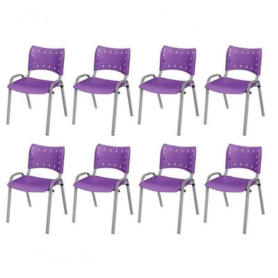 Cadeira Iso Base Cinza, Igreja, Escola, Escritório -violeta Kit 8 Peças