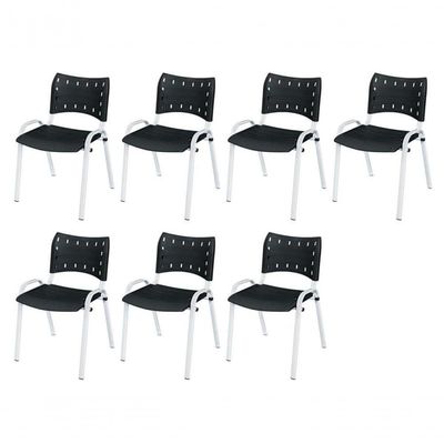 Cadeira Iso Base Branco Igreja, Escola, Escritório - Preto Kit 7 Peças