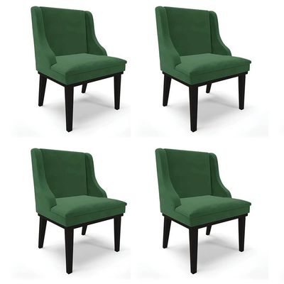 Kit 4 Cadeiras Estofadas Para Sala De Jantar Base Fixa De Madeira Preto Lia Veludo Verde - Ibiza