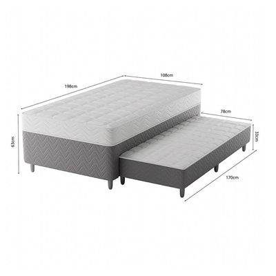 Cama Box Conjugada Solteirão com Cama Auxiliar Premier Unibox Molas Ensacadas (63x108x198) Cinza