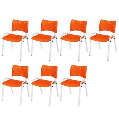 Cadeira Iso Base Branco Igreja, Escola, Escritório - Laranja Kit 7 Peças
