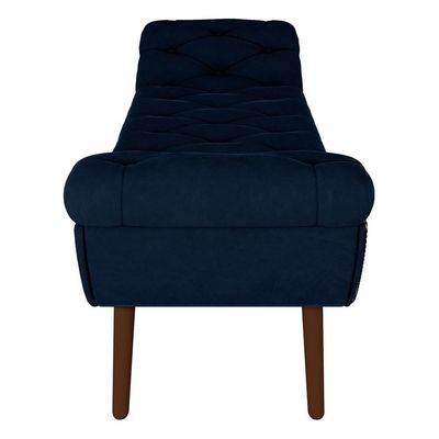 Puff Recamier Calçadeira 160cm Pés Palito Madeira Vêneto P02 Veludo Azul Marinho - Mpozenato