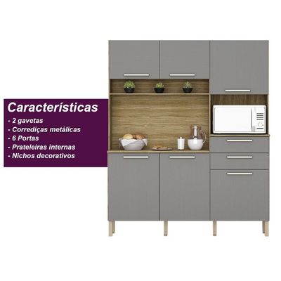 Armario De Cozinha Compacta 6 Portas 2 Gavetas Montesa Freijó-gris