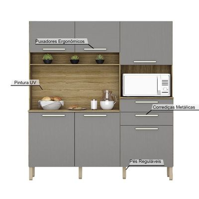 Armario De Cozinha Compacta 6 Portas 2 Gavetas Montesa Freijó-gris