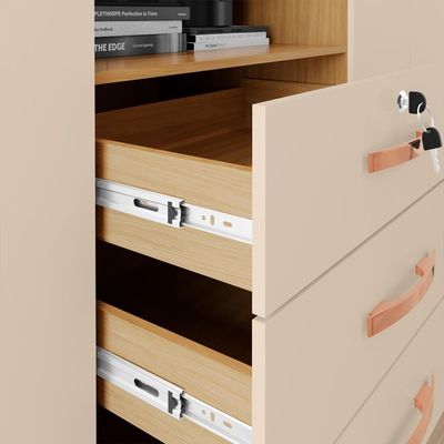 Guarda Roupa 6 Portas 3 Gavetas Espelho 180 Cm 6542 Carvalho Am Off White