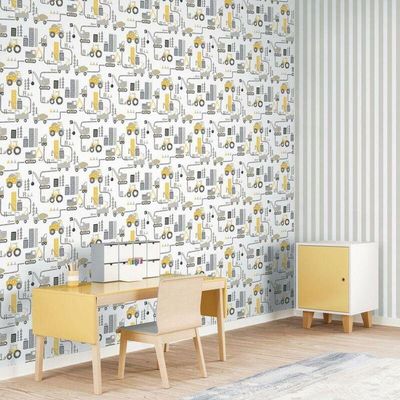 Papel De Parede De Construção - G78362 Amarelo E Cinza Tiny Tots 2 - G78362