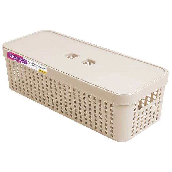 Cesta Organizadora LP House Rattan com Tampa Bege 3,6L Cesta Organizadora LP House Rattan com Tampa Bege 3,6L