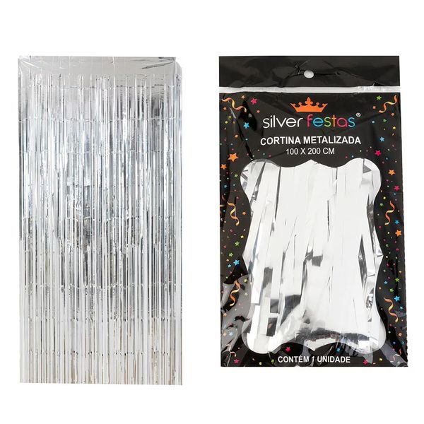 Cortina de Franja Silver Festas Prata Metalizada 100x200cm