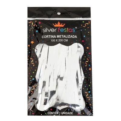 Cortina de Franja Silver Festas Prata Metalizada 100x200cm