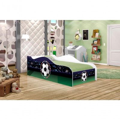 Cama Carro Fun Adesivada Futebol Bandeiras Solteiro
