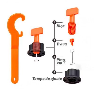 Kit Nivelador De Porcelanato Rosca Reutilizável 50 Peças Com Chave Manual