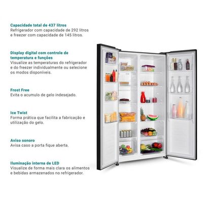 Geladeira 437L Philco Inverter Side By Side Inox PRF535I 220V