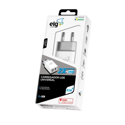 Carregador de Parede ELG WC124A Universal 2 USB Branco