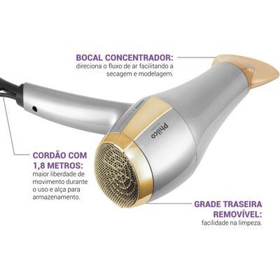 Secador de Cabelos Philco Íons Tourmaline 2100W PSC2600 127V