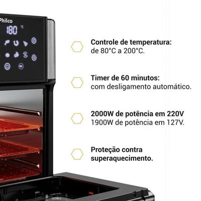 Air Fryer Oven Philco 15L Painel Digital PAF15A 110V