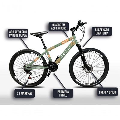 Bicicleta Colli Mônaco Aro 26 Disco 21 V Rapid Fire Cor Vermelho Tamanho Do Quadro 13,5 Verde Militar