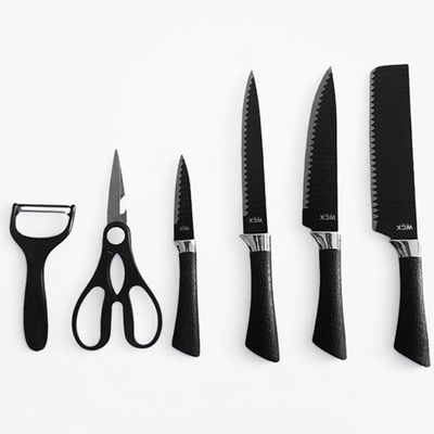 Conjunto 6 Peças Facas Profissionais Com Tesoura E Cutelo Para Cozinha E Churrasco