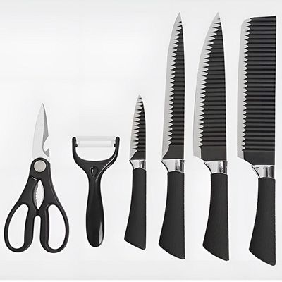 Conjunto 6 Peças Facas Profissionais Com Tesoura E Cutelo Para Cozinha E Churrasco