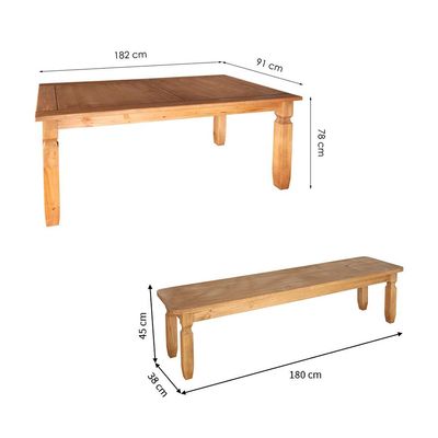 Conjunto de Mesa Retangular com Tampo de Madeira e 2 Bancos Corona Mel