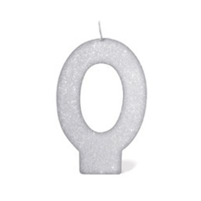 Vela de Aniversário Silver com Gliter Número 0 Branco