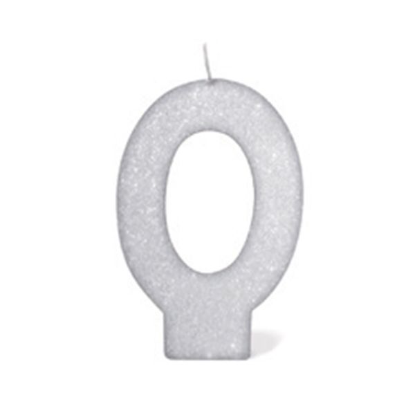 Vela de Aniversário Silver com Gliter Número 0 Branco