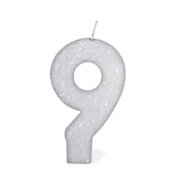 Vela de Aniversário Silver com Gliter Número 9 Branco Vela de Aniversário Silver com Gliter Número 9 Branco